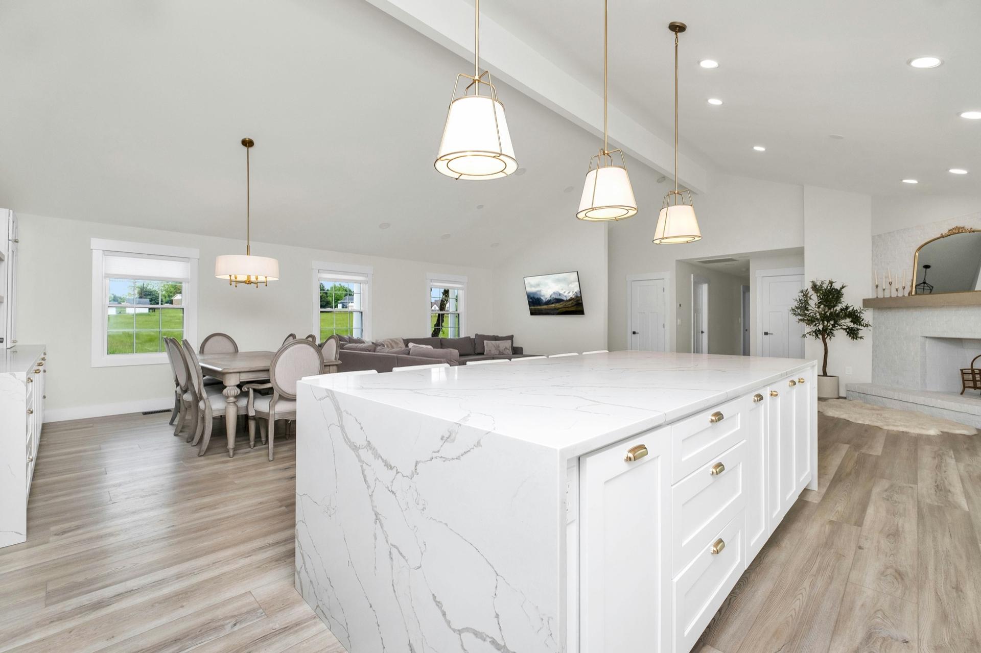 Luxury Home Interior and Waterfall Quartz Kitchen Remodel in Plano TX